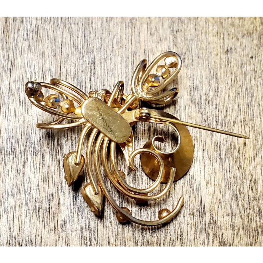 Beautiful Vintage Blue Butterfly Pin Ornate Gold Tone Brooch - Picture 3 of 4